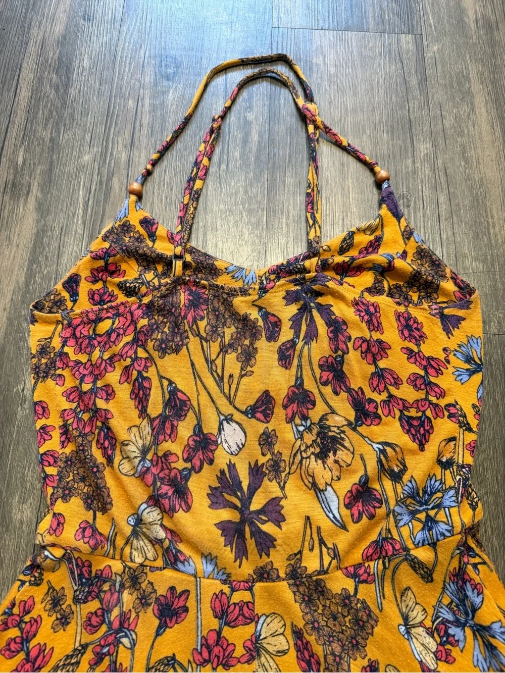 Xhilaration Multi Floral Spaghetti-Strap Cinched Waist A Line Mini Dress Boho S
